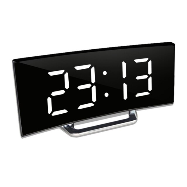 Digital Alarm Clock with Curved LED Mirror Display and Auto Dimming