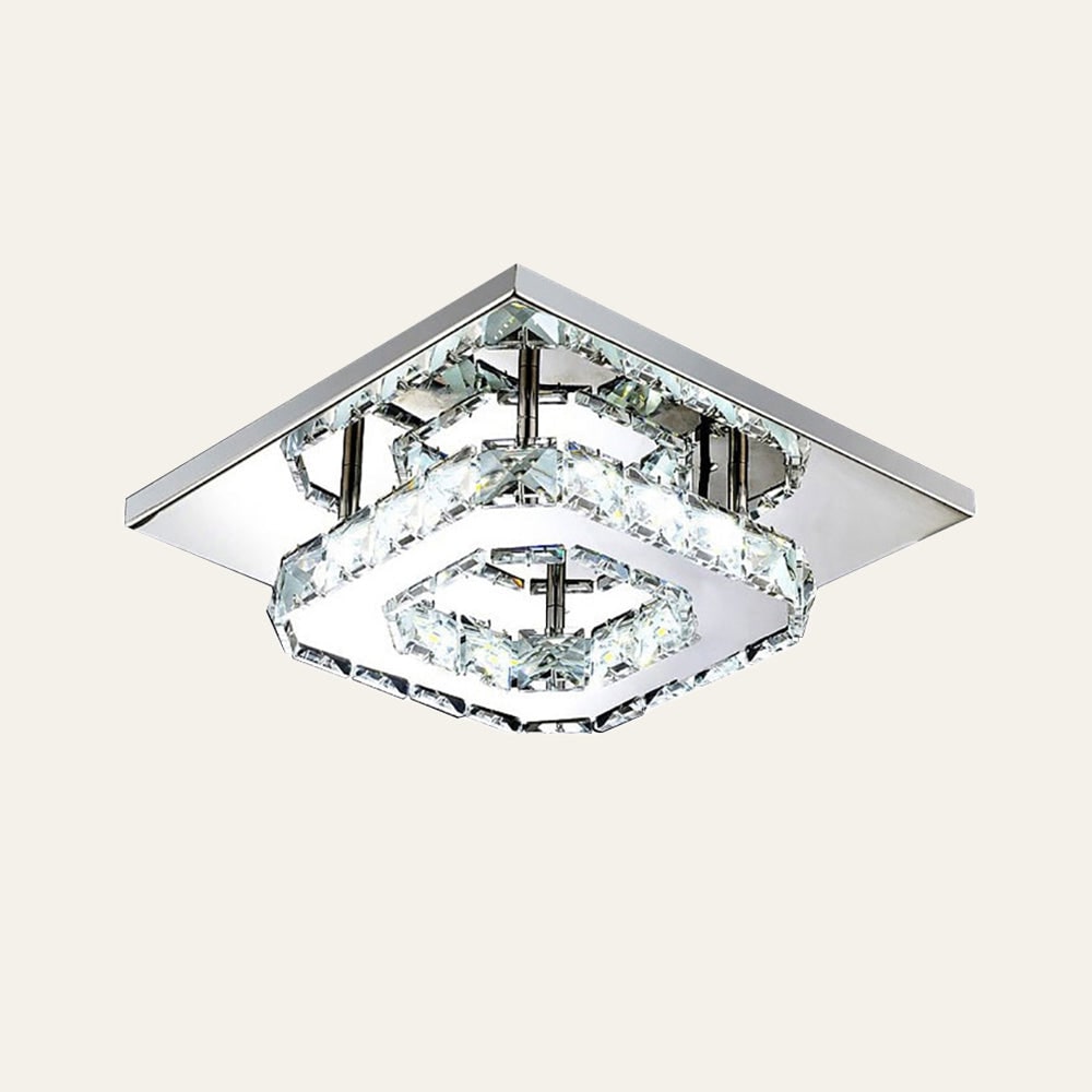 Flush Mount LED Ceiling Light with Crystal and Square Design for Bedroom Fixtures