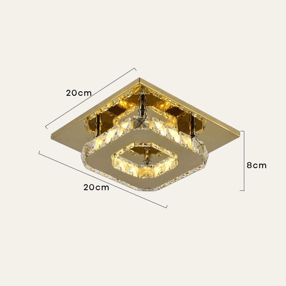 Flush Mount LED Ceiling Light with Crystal and Square Design for Bedroom Fixtures
