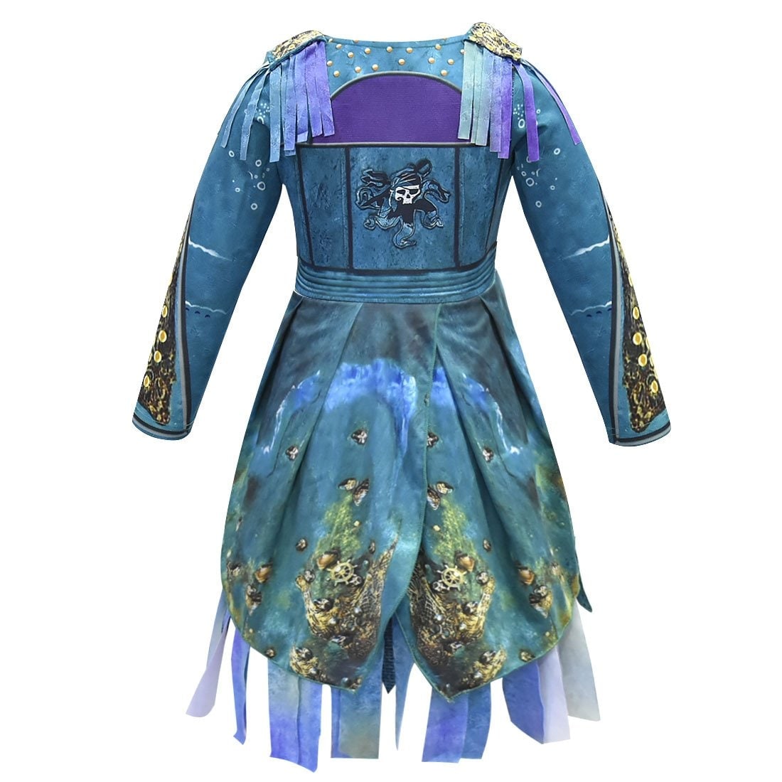 Kids' Halloween Pirate Costume Dress Outfit with Skull Graphic and Tattered Hem