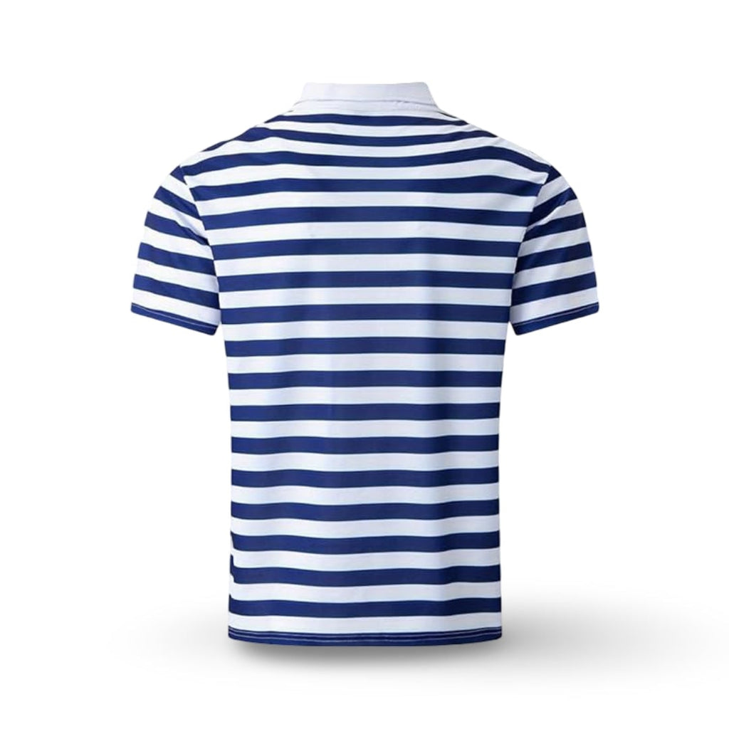 Striped Polo Shirt Mens Short Sleeve Casual Button Up Collar Regular Fit