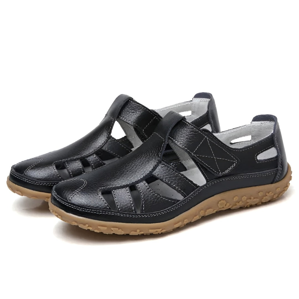 Women's Comfortable Closed Toe Cutout Sandals with Straps Walking Flat Heel Summer