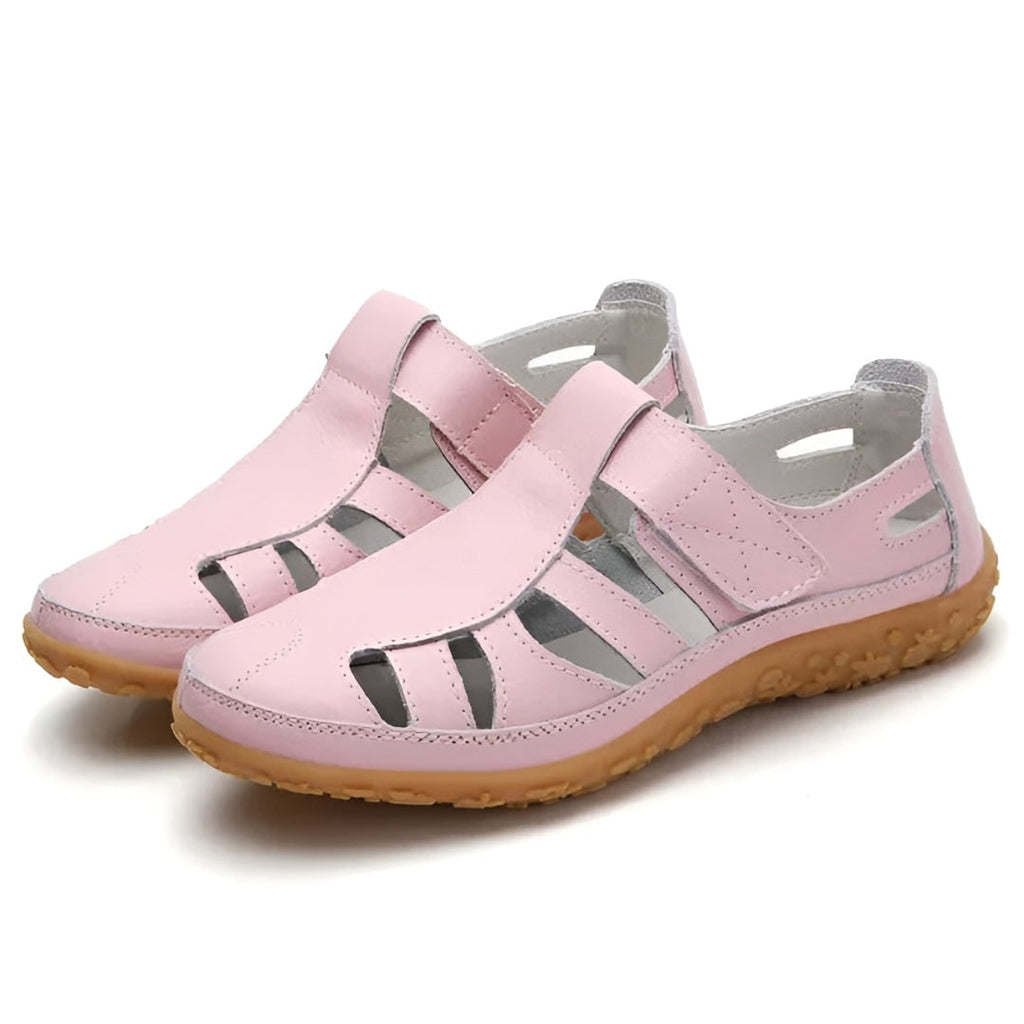 Women's Comfortable Closed Toe Cutout Sandals with Straps Walking Flat Heel Summer